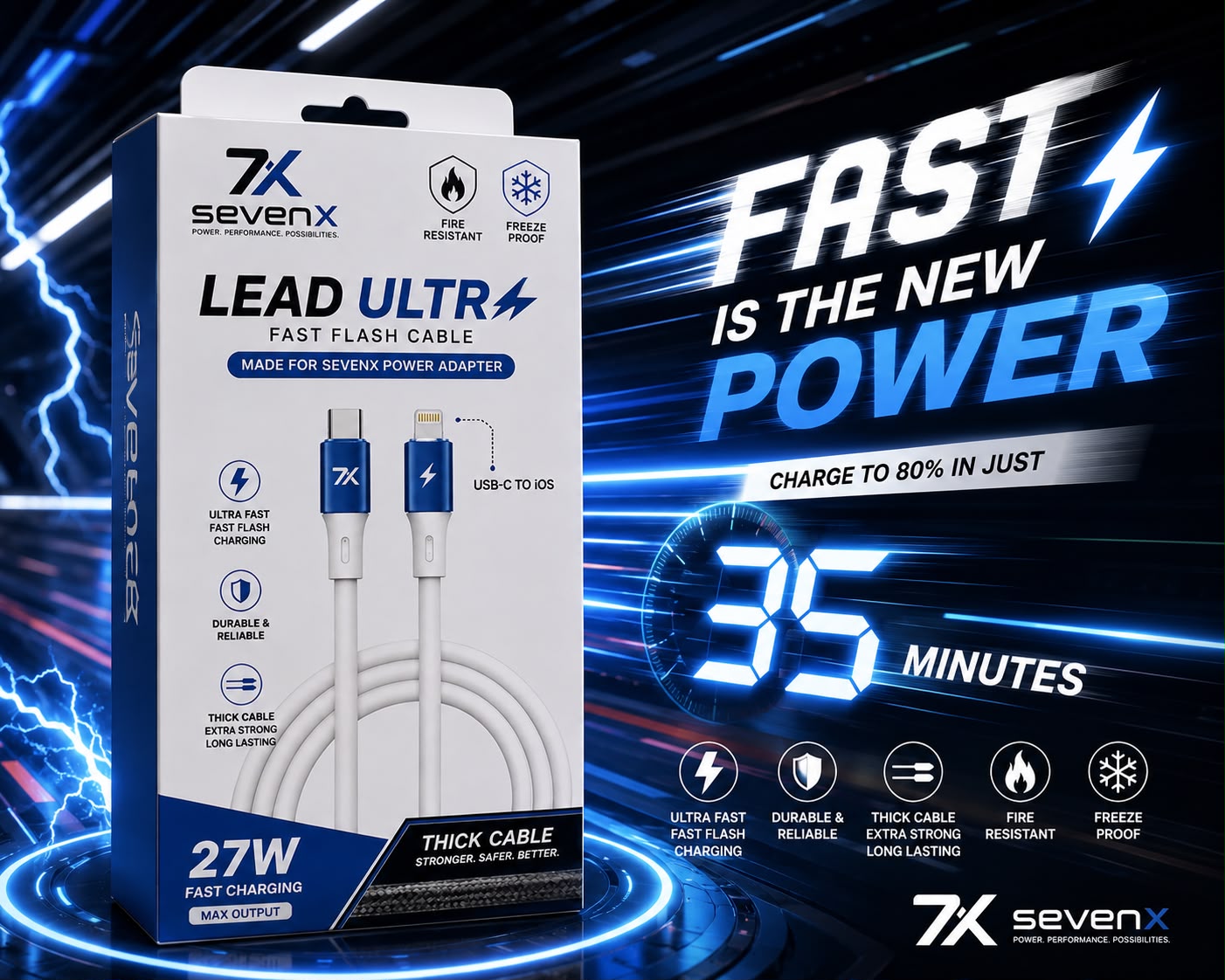 SevenX Lead Ultra – Fast Flash Cable (USB-C to Lightning)